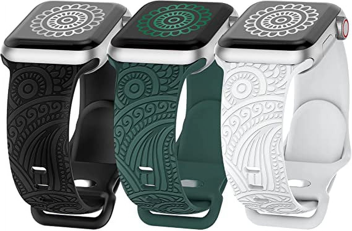 TOYOUTHS Floral Engraved Band Apple Watch Band 42mm 44mm 45mm Women Men Designer Silicone Sport Flower Fancy Straps for iWatch Series 7 6 5 4 3 2 1 SE 3 Packs Walmart Business Supplies