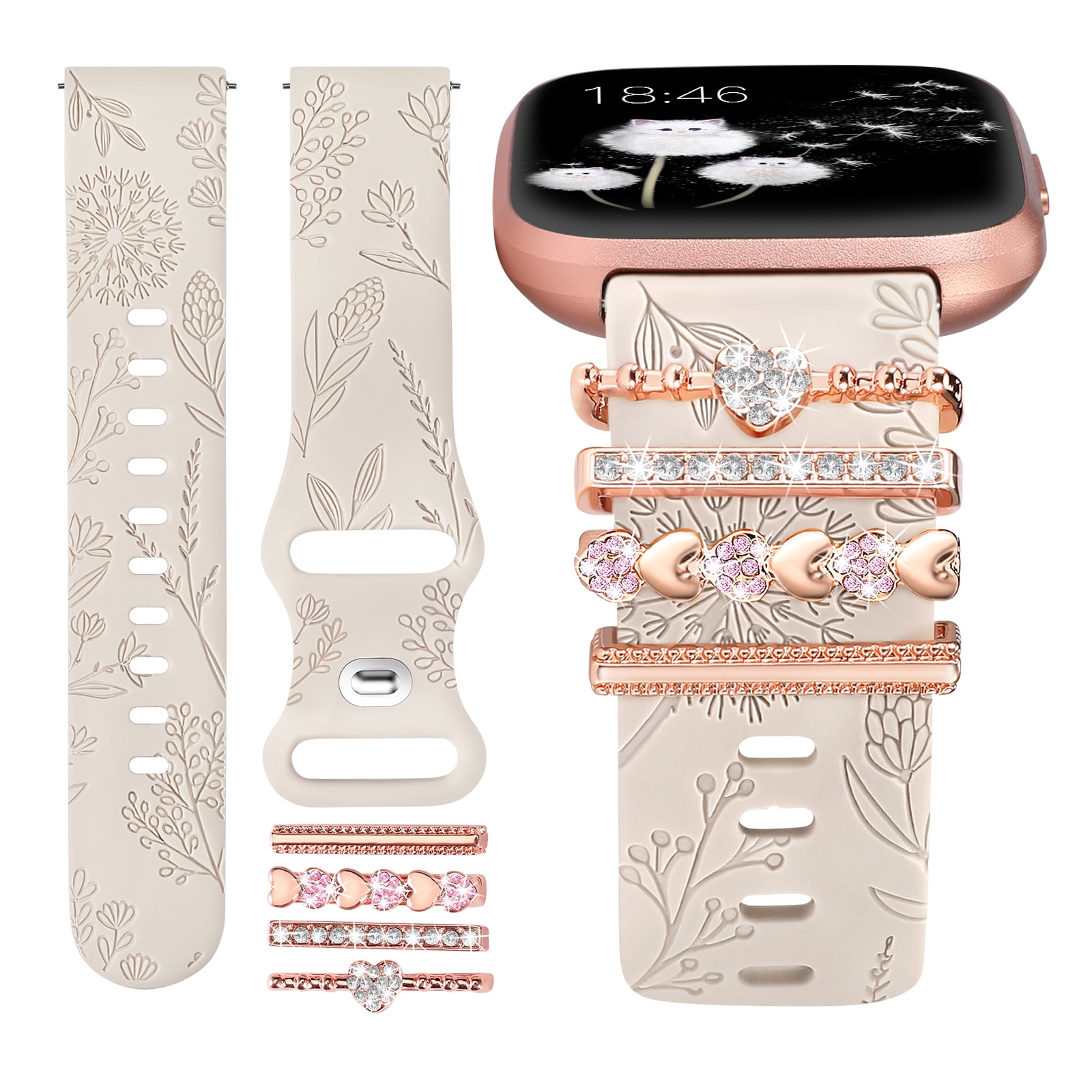 Wearlizer 2 Packs Floral Engraved Band Compatible with Fitbit Versa 2 Versa Versa Lite Bands Women Cute Soft Silicone Sunflower Dandelion Sport Designer Fancy Summer Strap for Versa 2 Smart Watch Walm...