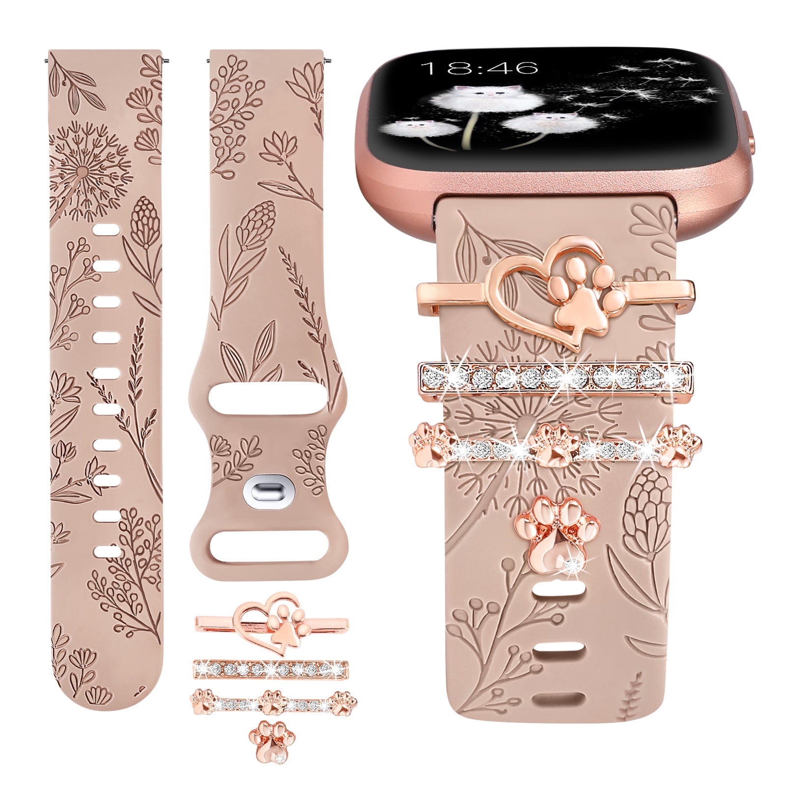 TOYOUTHS Floral Engraved Band with Charms Compatible with Fitbit Versa ...