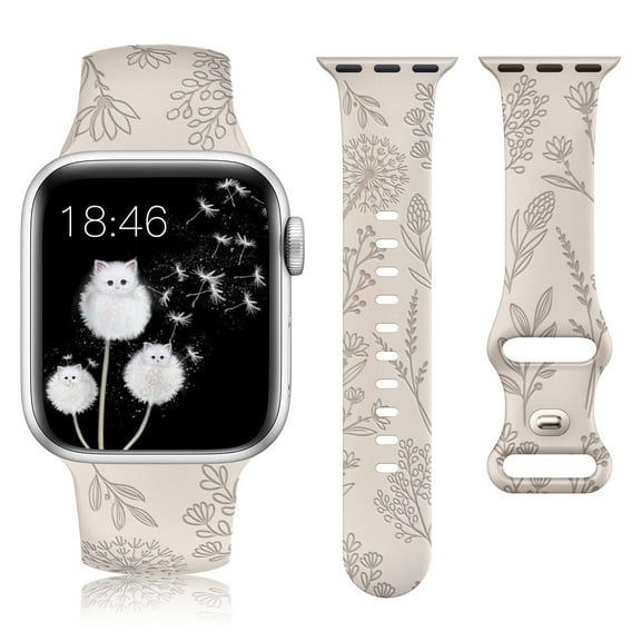 TOYOUTHS Floral Engraved Band Compatible with Apple Watch Band 38mm 40mm 41mm Women, Silicone Dandelion Flower Pattern Wristband for iWatch Series SE/8/7/6/5/4/3/2/1
