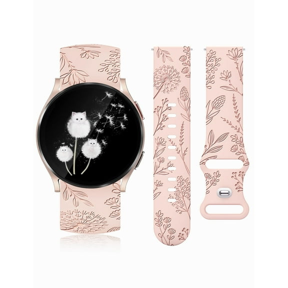 TOYOUTHS Floral Engraved Band Compatible with Samsung Galaxy Watch 7/FE/6/5/4/Active 2 40mm 44mm/Watch 5 Pro 45mm/Watch 6 Classic/Watch 3 41mm Women, 20mm Cute Soft Silicone Flower Sport Strap
