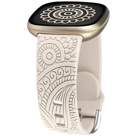 TOYOUTHS Floral Engraved Bands Compatible with Versa 4/Versa 3/Sense 2/Sense Band, Sport Solo Loop Silicone Boho Flower Fancy Cute Fashion Strap for Women Men