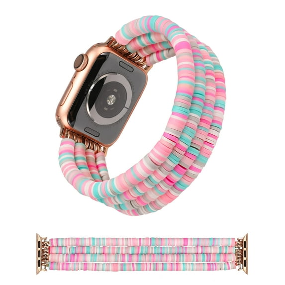 TOYOUTHS Heishi Beads Bracelet Compatible with Apple Watch Band Stretch Women Summer Beach Surfer Stackable Clay Preppy Band for Iwatch 38/40/41/42/44/45mm Series SE 8 7 6 5 4 3 2 1