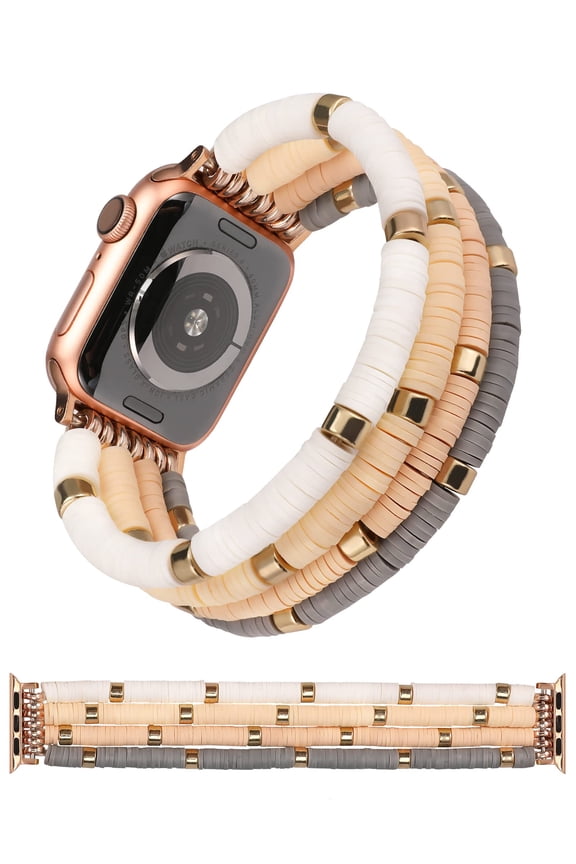 Heishi Beads Bracelet Compatible with Apple Watch Band Stretch Women Summer Beach Surfer Stackable Clay Preppy Band for Iwatch 38/40/41/42/44/45mm Series SE 8 7 6 5 4 3 2 1