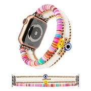 TOYOUTHS Heishi Beads Bracelet Compatible with Apple Watch Band Stretch Women Summer Beach Surfer Stackable Clay Preppy Band for Iwatch 38/40/41/42/44/45mm Series SE 8 7 6 5 4 3 2 1