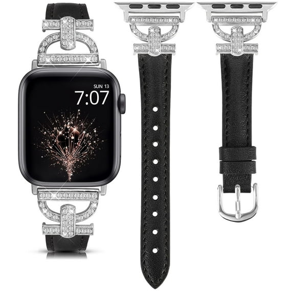 TOYOUTHS Leather Band Compatible with Apple Watch Band 38/40/41/42/44/45/49mm Ultra 2 Women Dressy Slim Thin Strap with D-Shaped Diamond Metal Buckle Bracelet for iWatch SE Series 9 8 7 6 5 4 3 2 1