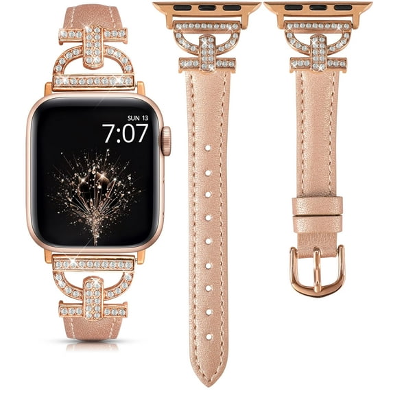 TOYOUTHS Leather Band Compatible with Apple Watch Band 38/40/41/42/44/45/49mm Ultra 2 Women Dressy Slim Thin Strap with D-Shaped Diamond Metal Buckle Bracelet for iWatch SE Series 9 8 7 6 5 4 3 2 1