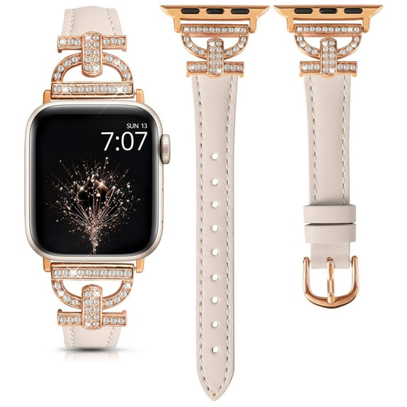 TOYOUTHS Leather Band Compatible with Apple Watch Band 38/40/41/42/44/45/49mm Ultra 2 Women Dressy Slim Thin Strap with D-Shaped Diamond Metal Buckle Bracelet for iWatch SE Series 9 8 7 6 5 4 3 2 1