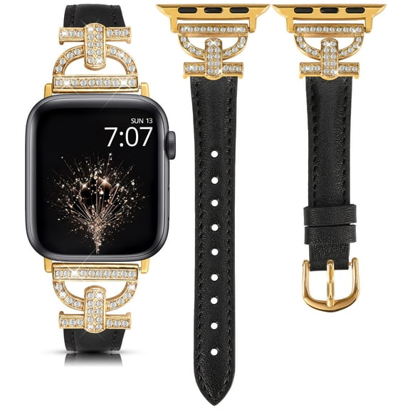TOYOUTHS Leather Band Compatible with Apple Watch Band 38/40/41/42/44/45/49mm Ultra 2 Women Dressy Slim Thin Strap with D-Shaped Diamond Metal Buckle Bracelet for iWatch SE Series 9 8 7 6 5 4 3 2 1