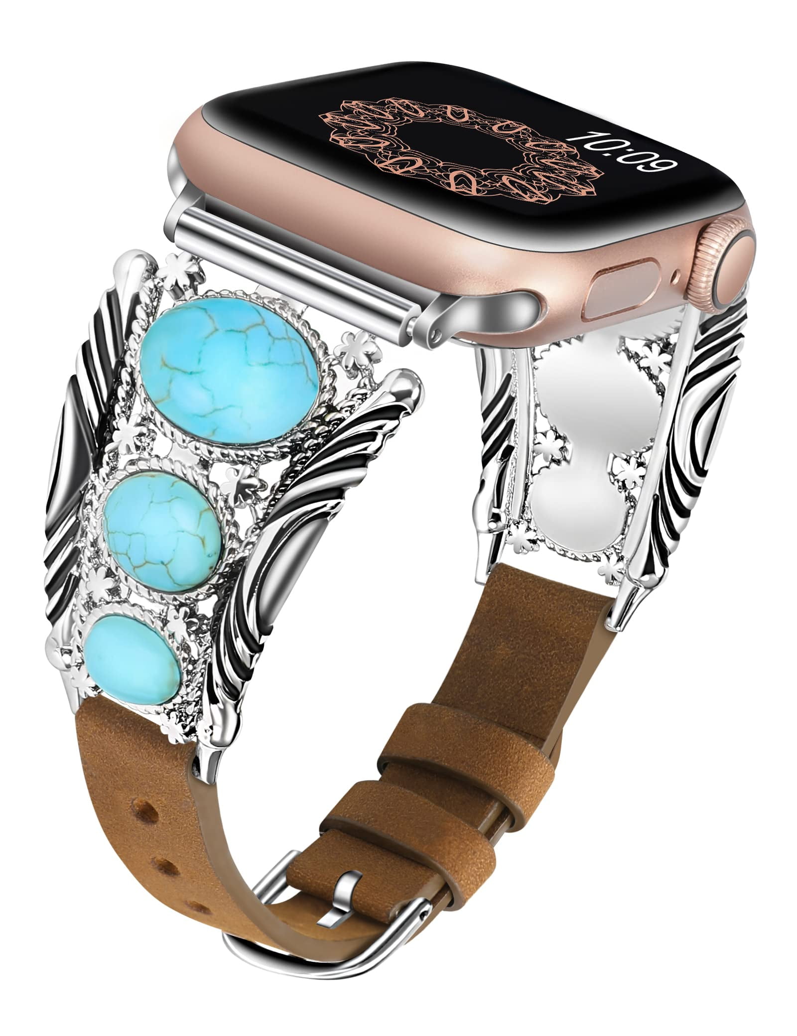 TOYOUTHS Leather Band Compatible with Apple Watch Band 38mm 40mm 41mm Turquoise Apple Watch Bands for Women Vintage Bohemian Ethnic Antique Jewelry Style Strap for Iwatch Series SE 8 7 6 5 4 3 2 1 Wal...