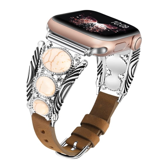 TOYOUTHS Leather Band Compatible with Apple Watch Band 49mm(Ultra) 45mm 44mm 42mm, Turquoise Apple Watch Bands Women, Boho Ethnic Antique Jewelry Style Strap for Iwatch Series SE/8/7/6/5/4/3/2/1