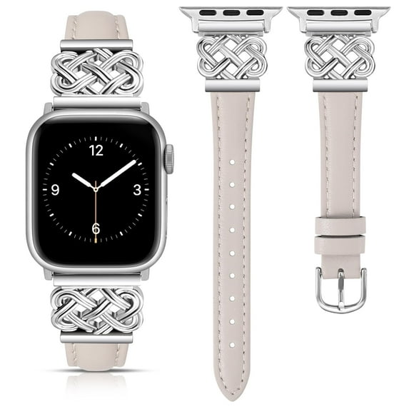 TOYOUTHS Leather Band Compatible with Apple Watch Bands 38/40/41/42/44/45/49mm Women, Slim Leather Strap with Designer Dressy Interlock Buckle for iWatch Series 9/8/7/6/5/SE/4/3/2/1 Ultra/Ultra 2