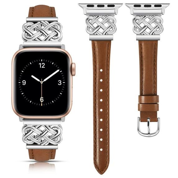 TOYOUTHS Leather Band Compatible with Apple Watch Bands 38/40/41/42/44/45/49mm Women, Slim Leather Strap with Designer Dressy Interlock Buckle for iWatch Series 9/8/7/6/5/SE/4/3/2/1 Ultra/Ultra 2