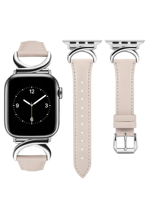 Leather Band Compatible with Apple Watch Bands 41mm 40mm 38mm 44mm 45mm 42mm 49mm Women, Slim Dressy Leather Strap with C-Shape Metal Buckle for iWatch Series 9/8/7/6/5/4/3/2/1/SE/Ultra 2