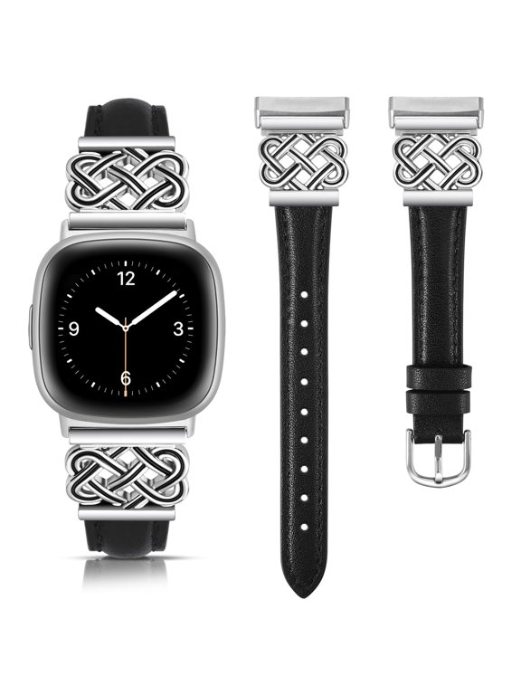 Leather Band Compatible with Fitbit Versa 4/Versa 3/Fitbit Sense 2/Sense Band Women, Slim Thin Dressy Designer Premium Leather Strap with Interlock Buckle for Versa 3 4 Sense 2 Smartwatch