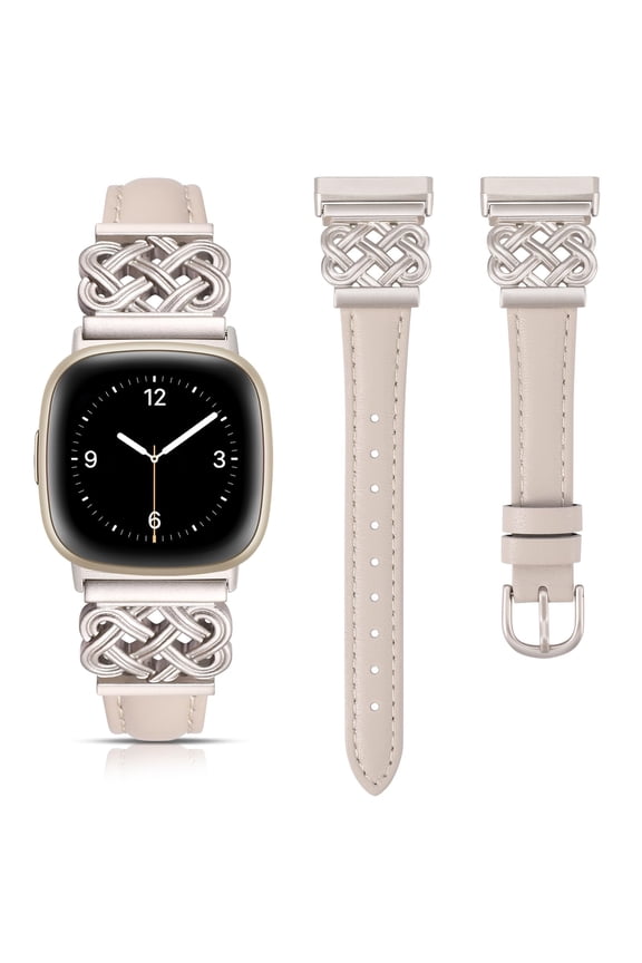 Leather Band Compatible with Fitbit Versa 4/Versa 3/Fitbit Sense 2/Sense Band Women, Slim Thin Dressy Designer Premium Leather Strap with Interlock Buckle for Versa 3 4 Sense 2 Smartwatch