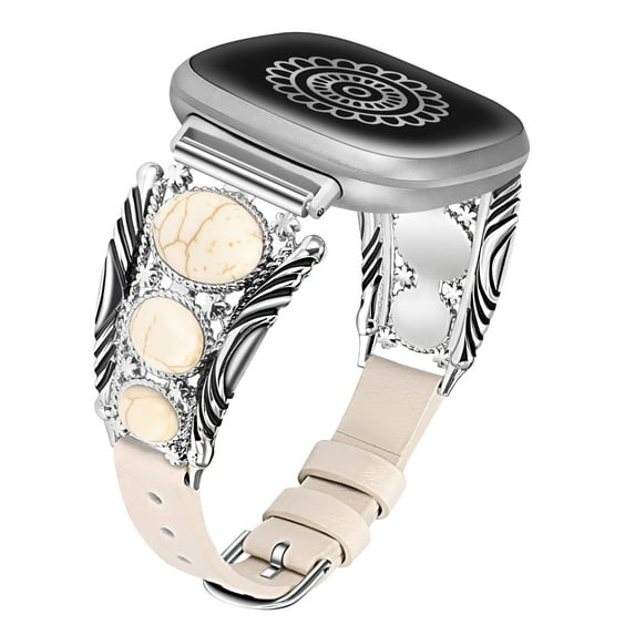 TOYOUTHS Leather Band Compatible with Versa 4/Versa 3/Sense 2/Sense Band, Turquoise Watch Bands for Women, Vintage Bohemian Ethnic Antique Jewelry Style Strap for Versa 4