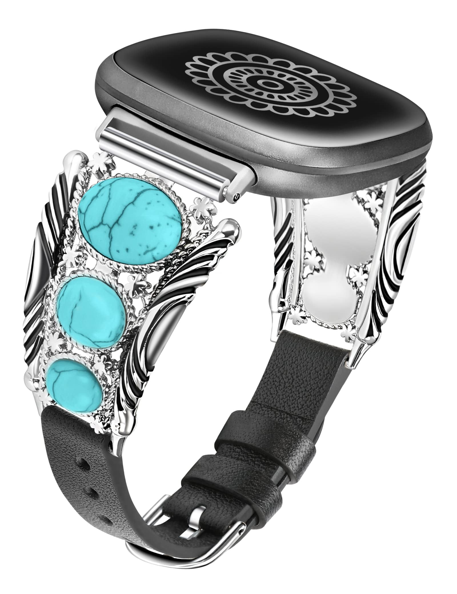 TOYOUTHS Leather Band Compatible with Versa 4 Versa 3 Sense 2 Sense Band Turquoise Watch Bands for Women Vintage Bohemian Ethnic Antique Jewelry Style Strap for Versa 4 Walmart Business Supplies