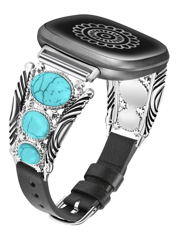 Leather Band Compatible with Versa 4/Versa 3/Sense 2/Sense, Vintage Boho Watch Ban
