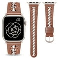 thumbnail image 1 of TOYOUTHS Leather Bands Compatible with Apple Watch Band 38/40/41/42/44/45/49mm Women, Dressy Leather Strap with Stainless Steel Metal Hollow-out Chain Bracelet for iWatch Ultra 2,Series 9 8 7 6 5-1, 1 of 7