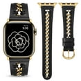 thumbnail image 1 of TOYOUTHS Leather Bands Compatible with Apple Watch Band 38/40/41/42/44/45/49mm Women, Dressy Leather Strap with Stainless Steel Metal Hollow-out Chain Bracelet for iWatch Ultra 2,Series 9 8 7 6 5-1, 1 of 7
