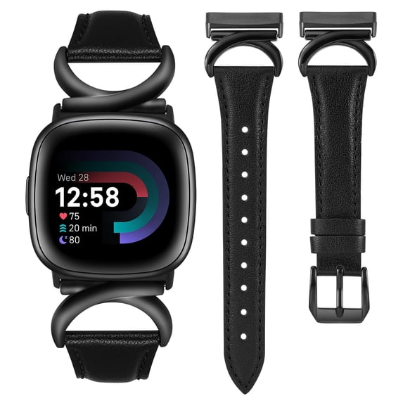 TOYOUTHS Leather Bands Compatible with Fitbit Versa 4/Versa 3/Fitbit Sense 2/Sense Band Women, Slim Thin Dressy Designer Premium Leather Strap with C-Shape Metal Buckle for Versa 3 4 Sense Smartwatch