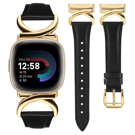 TOYOUTHS Leather Bands Compatible with Fitbit Versa 4/Versa 3/Fitbit Sense 2/Sense Band Women, Slim Thin Dressy Designer Premium Leather Strap with C-Shape Metal Buckle for Versa 3 4 Sense Smartwatch