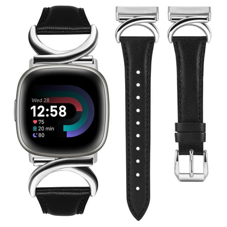 TOYOUTHS Leather Bands Compatible with Fitbit Versa 4/Versa 3/Fitbit Sense 2/Sense Band Women, Slim Thin Dressy Designer Premium Leather Strap with C-Shape Metal Buckle for Versa 3 4 Sense Smartwatch