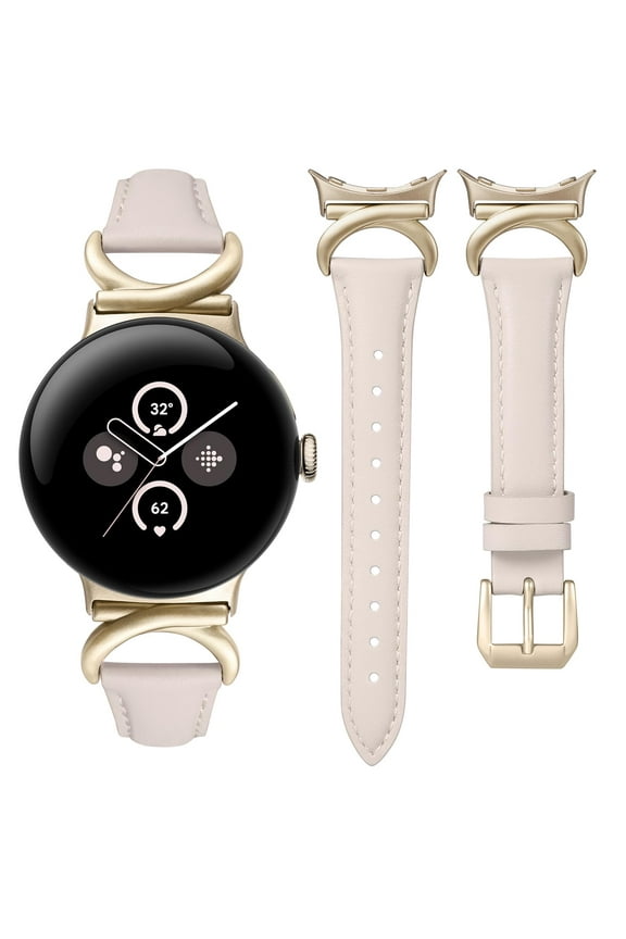Leather Bands Compatible with Google Pixel Watch 3 (41mm)/Pixel Watch 2/Pixel Watch, Stylish Women’s Google Pixel 2 Watch Band with C-Shape Metal Buckle