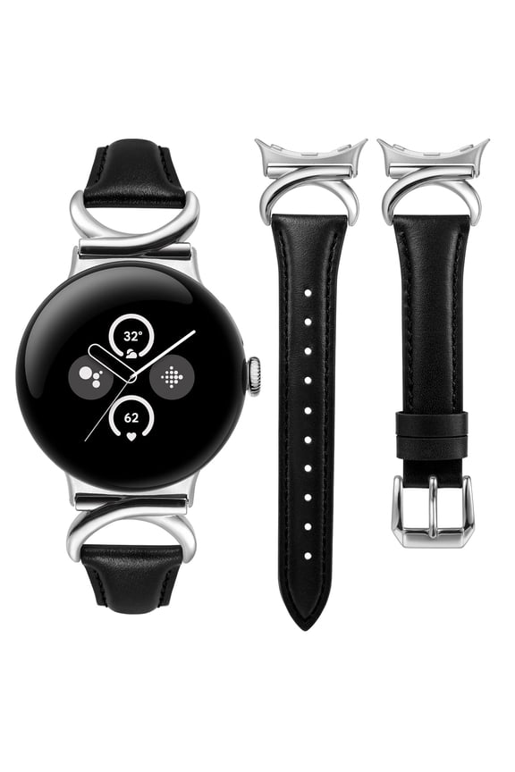 Leather Bands Compatible with Google Pixel Watch 3 (41mm)/Pixel Watch 2/Pixel Watch, Stylish Women’s Google Pixel 2 Watch Band with C-Shape Metal Buckle