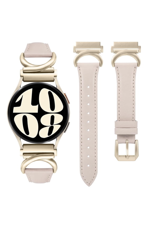 Leather Bands Compatible with Samsung Galaxy Watch 7/6/5/4 40mm 44mm/Watch 6 Classic 43mm 47mm/Watch 5 Pro 45mm Band, 20mm Slim Thin Dressy Leather Strap with C-Shape Metal Buckle for Women