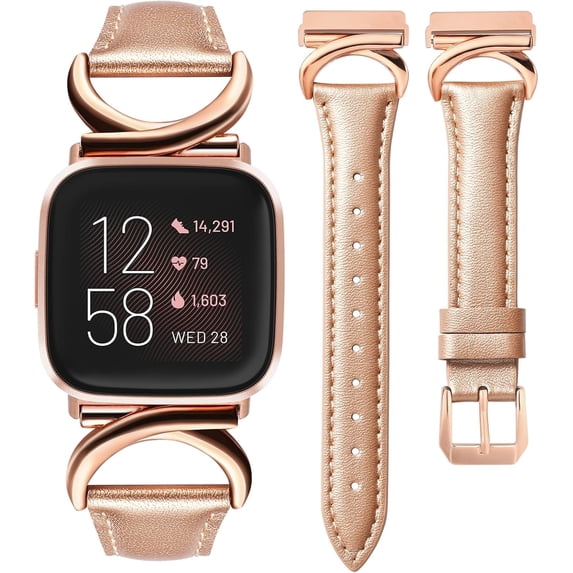 TOYOUTHS Slim Leather Band Compatible with Versa 2/ Versa/Versa Lite, Slim Leather Strap with C-Shape Metal Buckle, Stylish Replacement for Versa 2 Bands Women