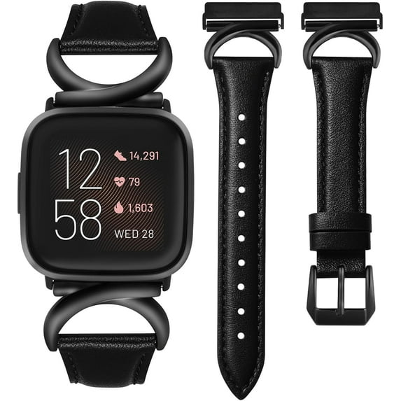 TOYOUTHS Slim Leather Band Compatible with Fitbit Versa 2/Fitbit Versa/Versa Lite, Slim Leather Strap with C-Shape Metal Buckle, Stylish Replacement for Fitbit Versa 2 Bands Women