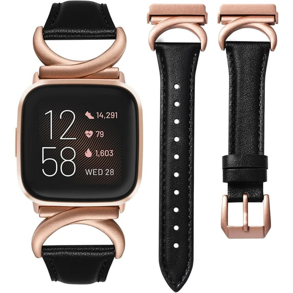 TOYOUTHS Slim Leather Band Compatible with Fitbit Versa 2/Fitbit Versa/Versa Lite, Slim Leather Strap with C-Shape Metal Buckle, Stylish Replacement for Fitbit Versa 2 Bands Women