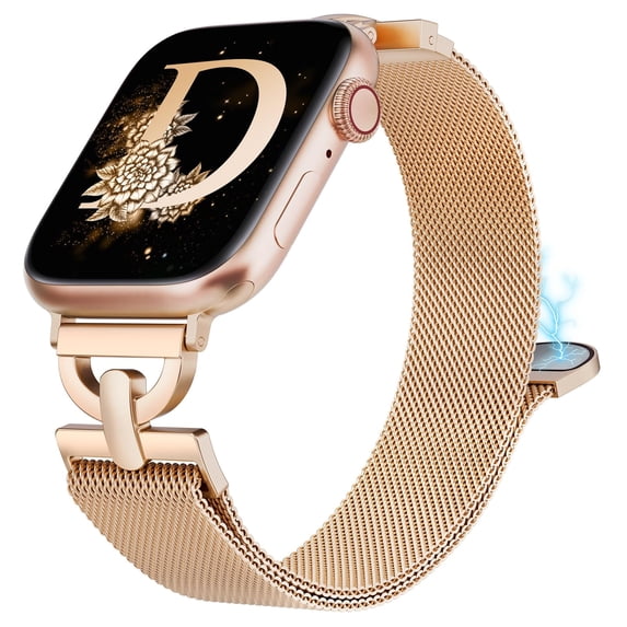 TOYOUTHS Stainless Steel Magnetic Loop Compatible with Apple Watch Band 38mm 40mm 41mm 42mm 44mm 45mm 46mm 49mm Metal Mesh D-shaped Clasp Strap for iWatch SE Series 10/9/8/7/6/5/4/3/2/1/Ultra(1/2)