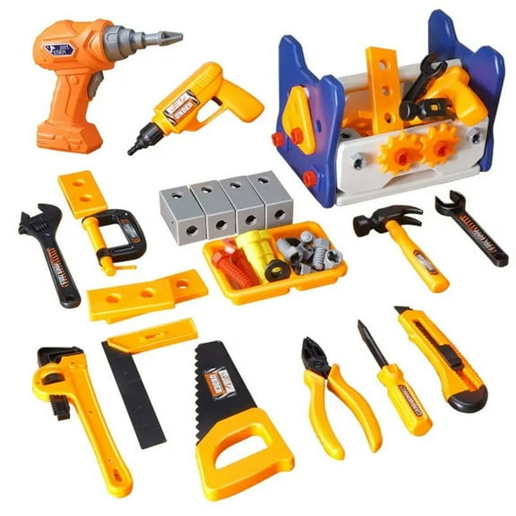 Kids Tool Set 41Pieces Pretend Play Construction Toy with Tool Box & Electronic Toy Drill for Boy Girl Halloween Present Birthday Dress-up Party
