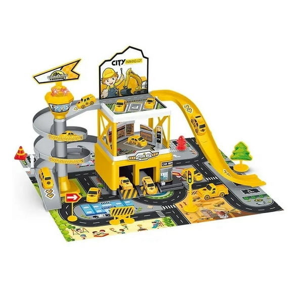 Parking Garage Toy Playset, Race Car Ramp Track with 3 Alloy Adventure Track for Toddler, Gifts for Age 3-7 Kids-Yellow