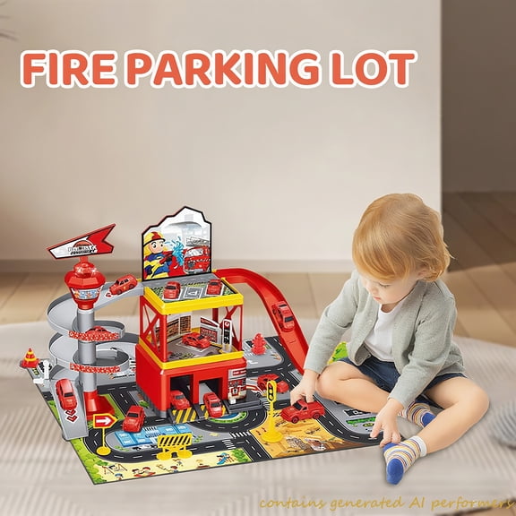 Car Track Parking Garage Playset, Car Ramp Toysfor Boys Girls 3-8 Years Birthday Gifts-Red