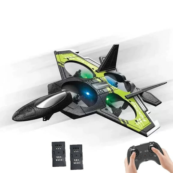 RC Plane 2.4GHz Remote Control Airplane with Lights,2Rechargeable Batteries,Christmas for Ages 8-12 Green