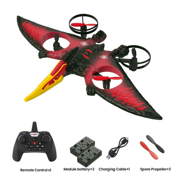 Remote Control Dinosaur Plane Drone, Flying Helicopters Toys with LED Light, Birthday Gifts for 5-12 Years Kids-Red