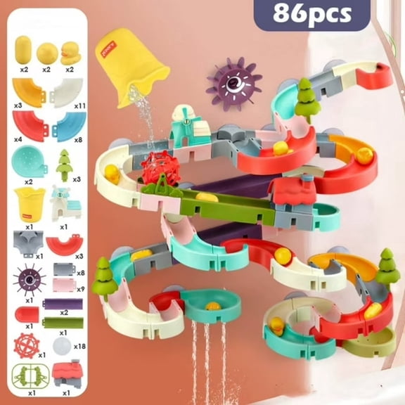 Ball Race Track Bath Toys for Kids 86 Pieces DIY Water Slide, Birthday Gifts for Toddler Boys & Girls