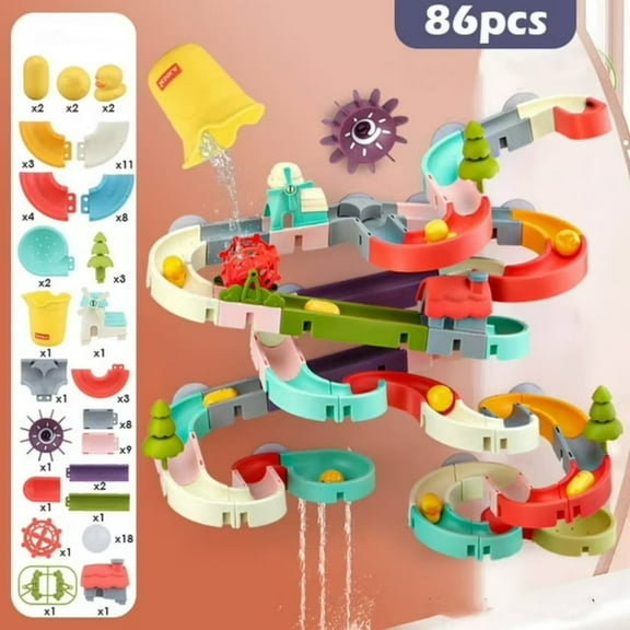 Toddler Bath Toys 86 Pieces,Bathtub Toys for Kids Ages 3-5,DIY Water Slide,Birthday Gift for Toddler Boys & Girls