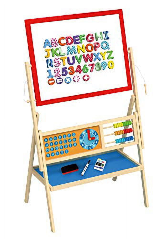 BaytoCare Kids Wooden Art Easel, Dry Erase Board & Chalkboard