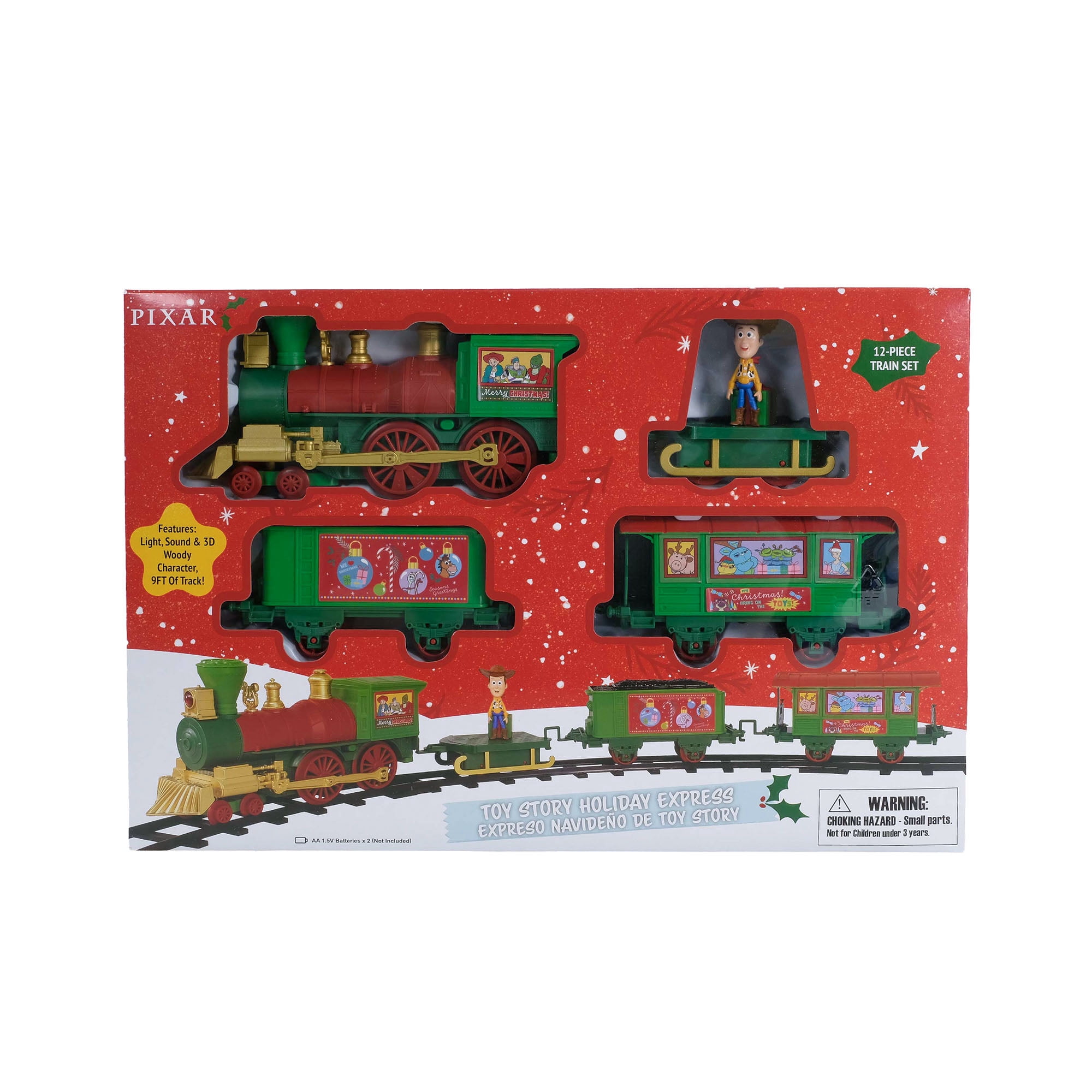 Disney Pixar Toy Story Holiday Train Set  Locomotive, Woody Sleigh Car, Coal Car & Caboose