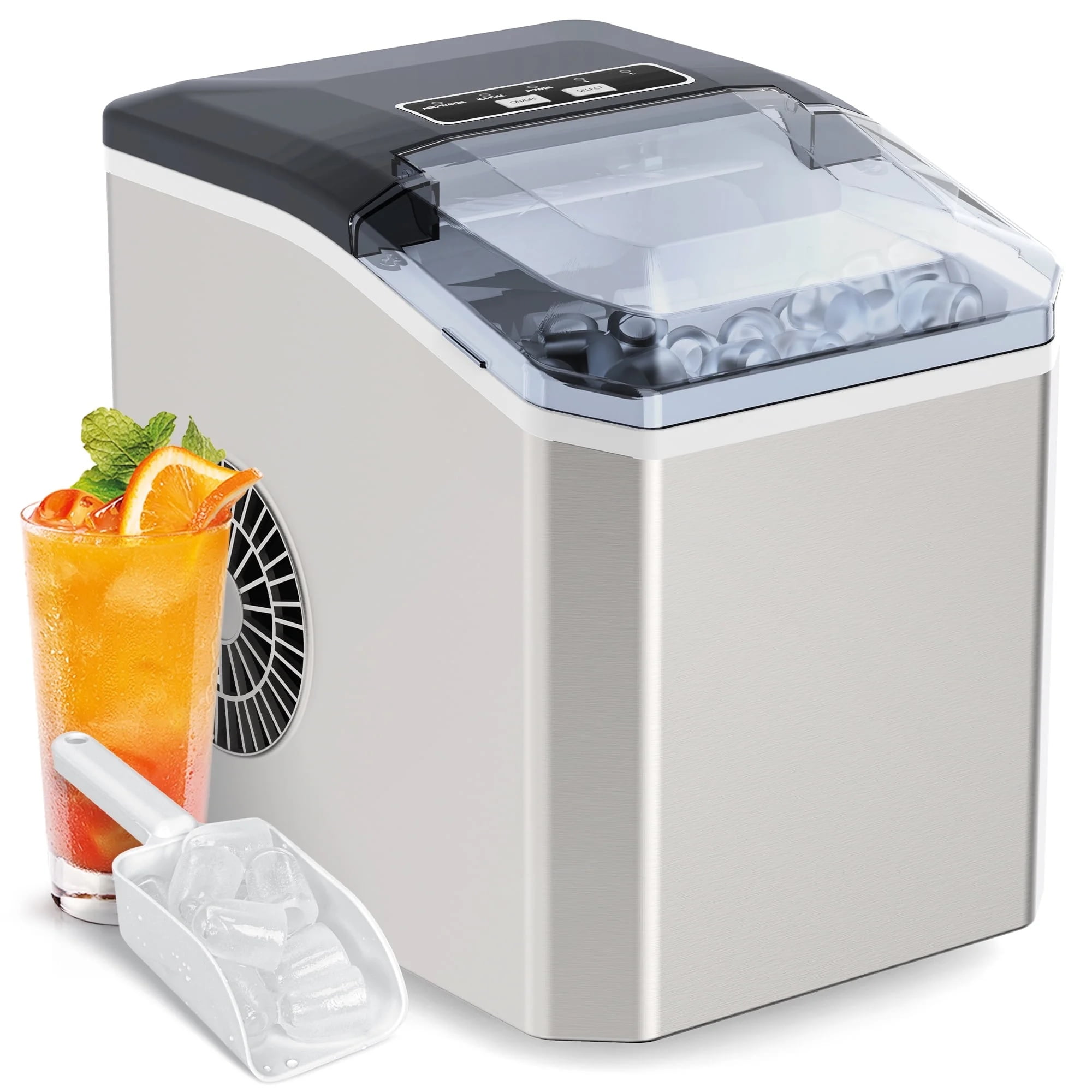 TOYTEXX Portable Countertop Ice Maker, 26 lbs/24h, 2 Ice Sizes, Self-Cleaning with Scoop, Silver – for Home, Kitchen, Parties