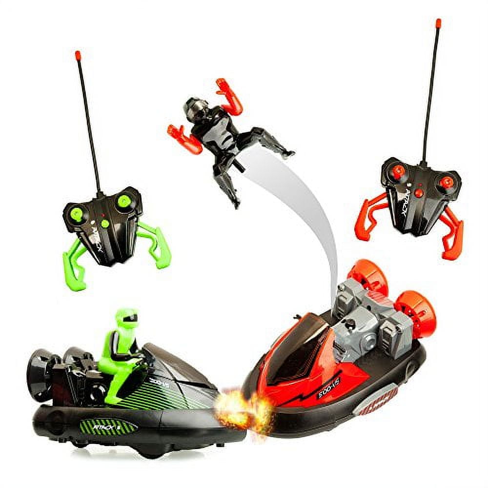 TOYTHRILL 2 Pack Remote Control Bumper Cars Two Player Stunt RC Toy with Ejectable Drivers and Crash Sounds Batteries and Adapter Included Green