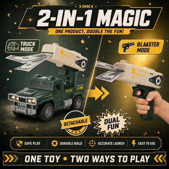 2-IN-1 Money Gun Shooter &Car, Cash Cannon Bills car Make It Rain Toy Gun,Handheld Spary Cash Gun for Game Movies Party Supplies
