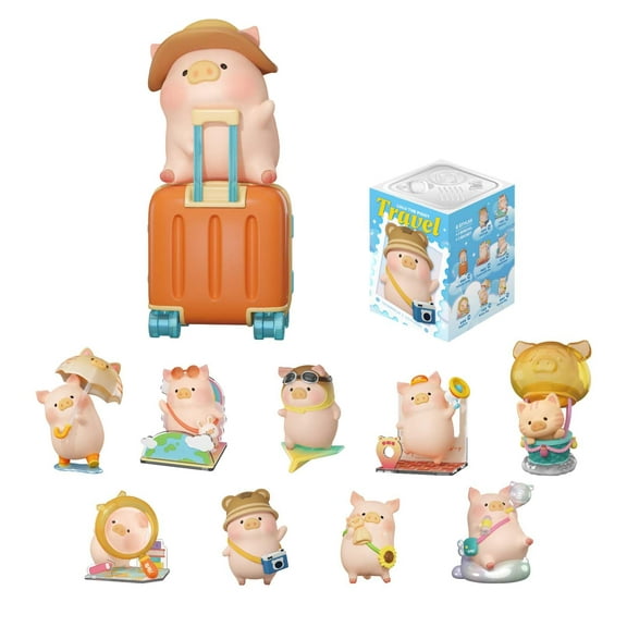 TOYZERO + Lulu The Piggy Blind Box Figures - 8pcs Travel Series Blind Boxes Mystery Box Cute Animal Figurines Collectible Toys Home Desk Decorations Holiday Birthday Gifts, Whole Set