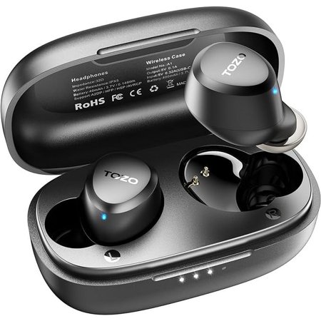 TOZO A1 Mini Wireless Earbuds Bluetooth 5.3 in Ear Light-Weight Headphones Built-in Microphone, IPX5 Waterproof, Immersive Premium Sound Long Distance Connection Headset with Charging Case, Black