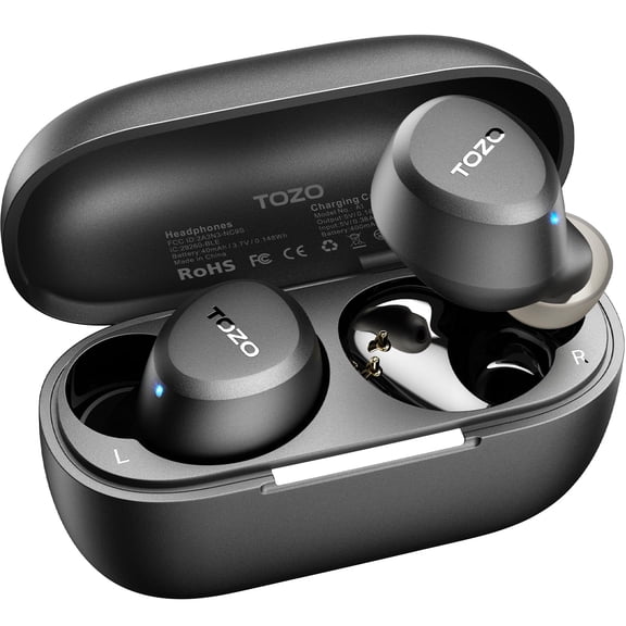 TOZO A1 Mini Wireless Earbuds Bluetooth Headphones, 32H, AI Noise Cancelling Mic, Stereo Bass, Clear Calls, Lightweight IPX5 Waterproof, App 32EQ, Black